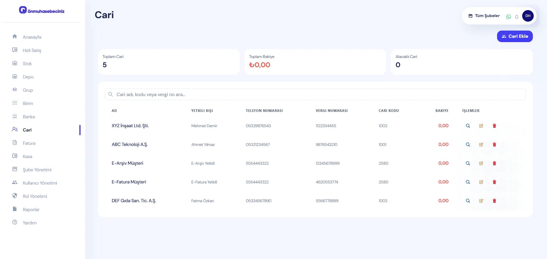 Cari hesap takibi ve yönetimi